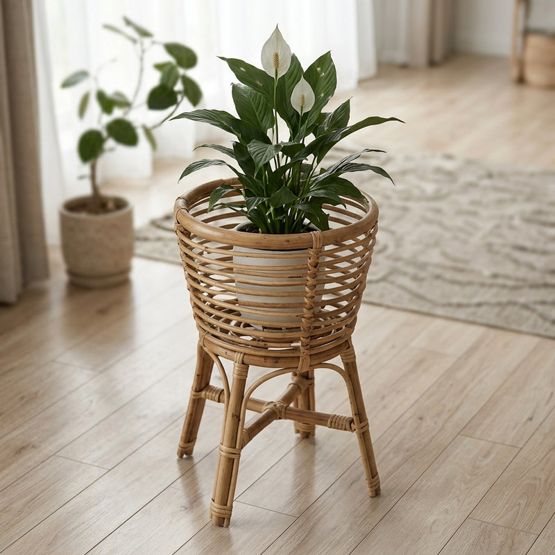 Elegant handmade woven rattan flowerpot stand set of five
