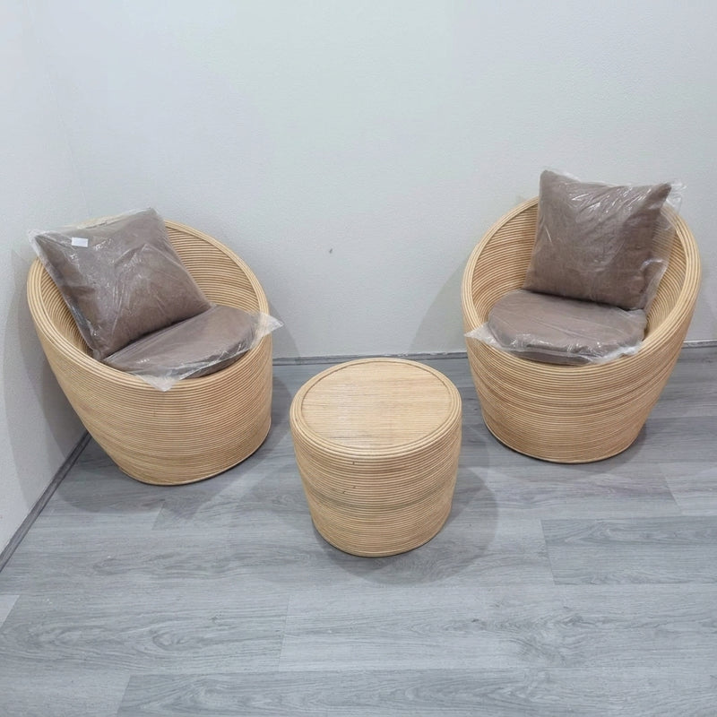 Sandra style two rattan chairs with tea table