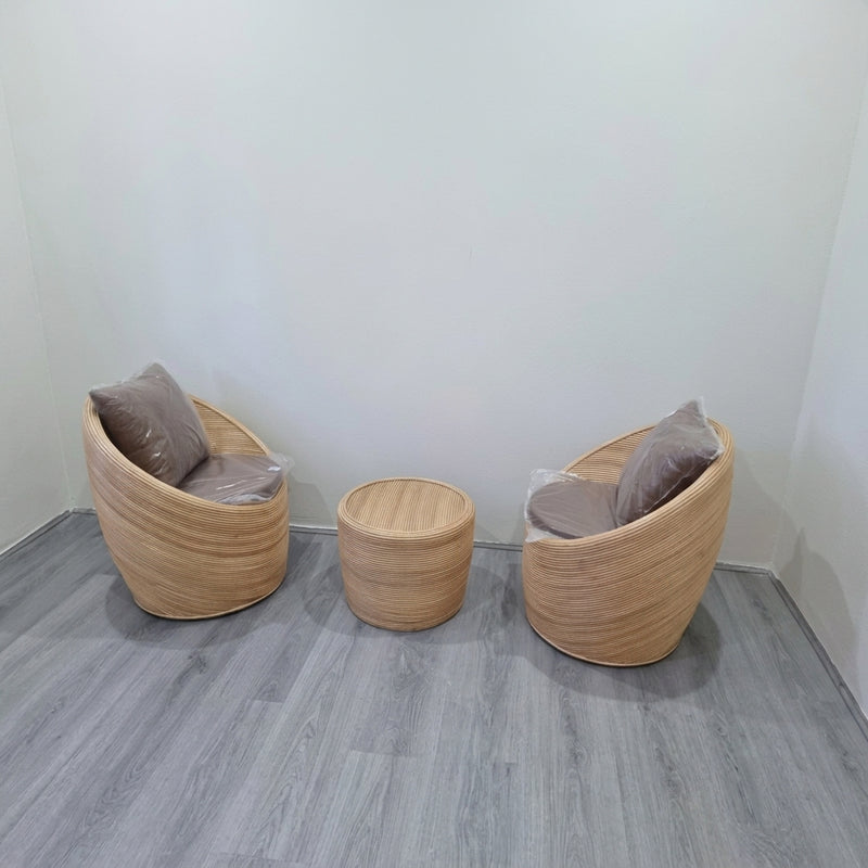 Bobo style two rattan chairs with tea table