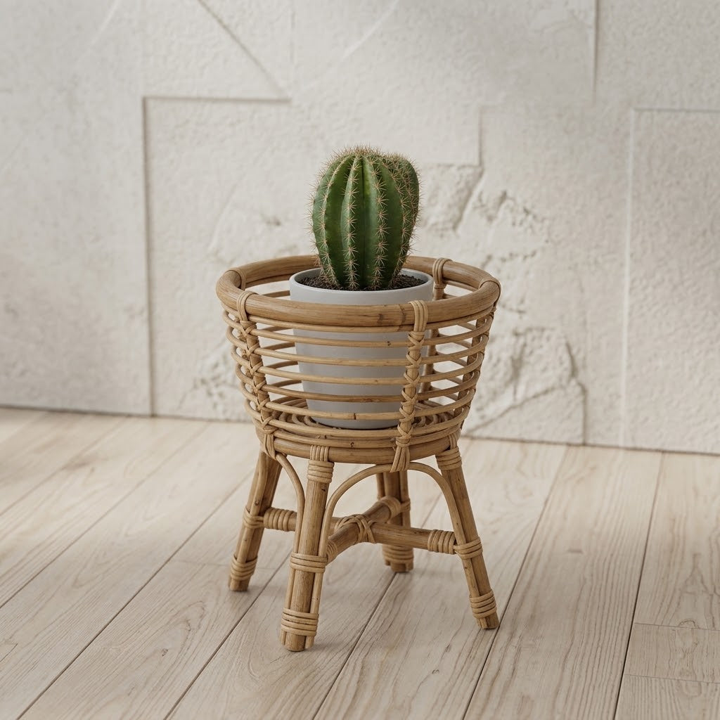 Elegant handmade woven rattan flowerpot stand set of five