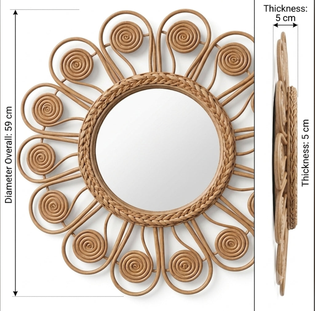 Flower type rattan mirror