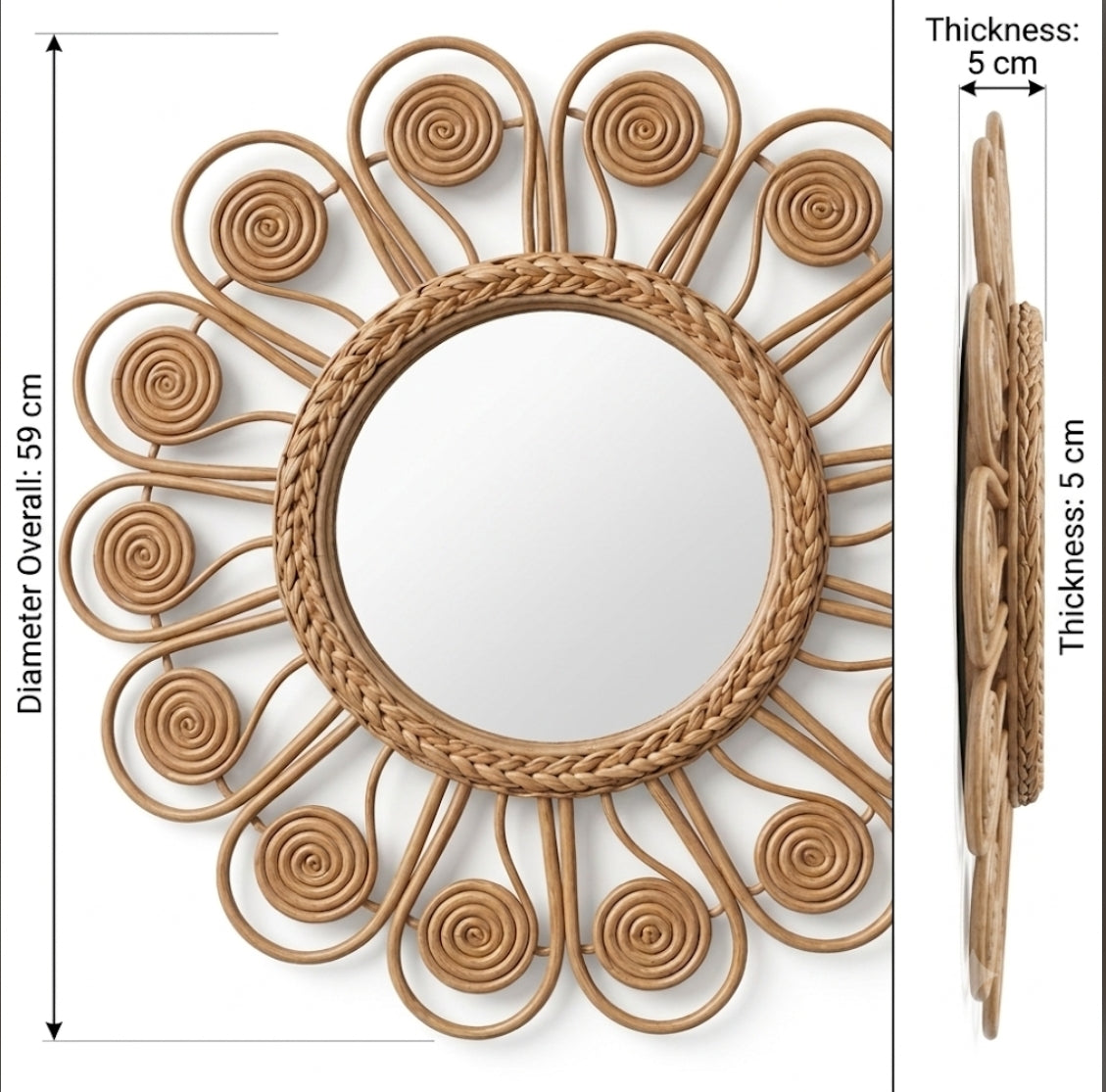 Flower type rattan mirror