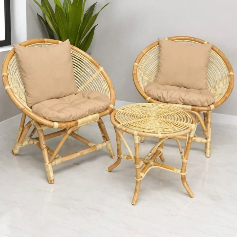 Two rattan chairs including tea table