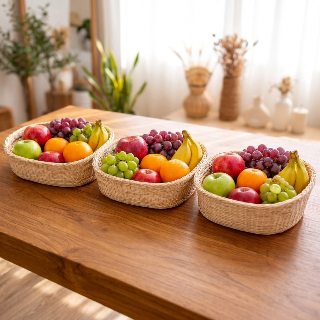 Rattan fruit bowl three pieces