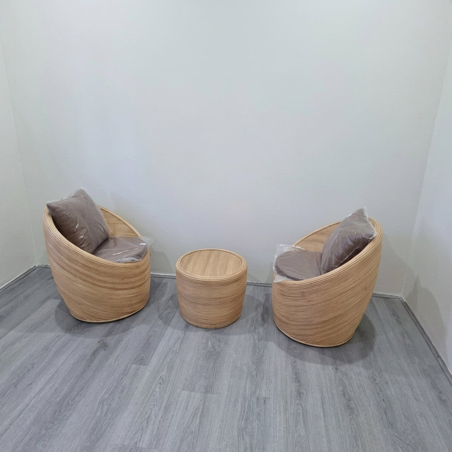 Bobo style two rattan chairs with tea table