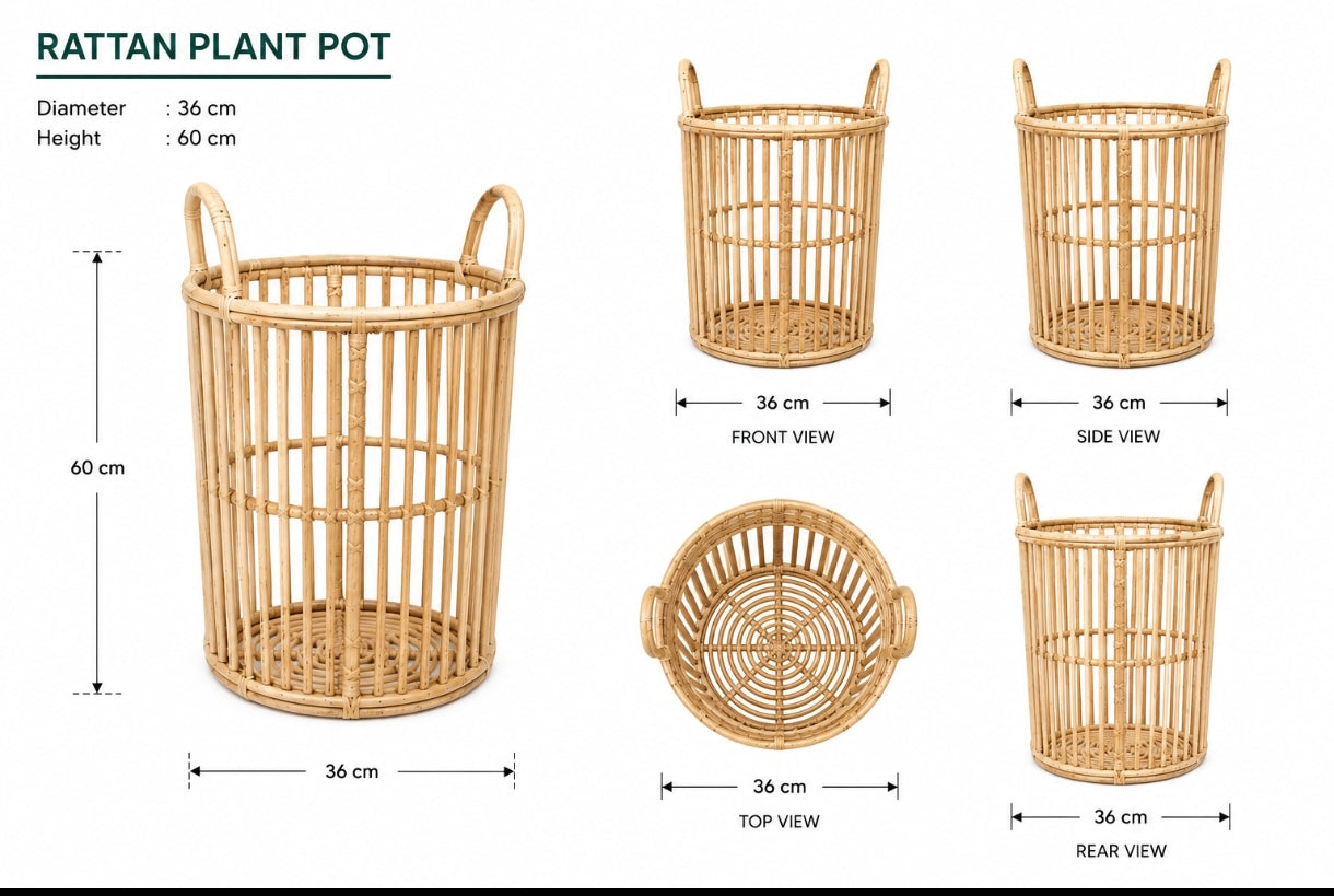 Natural rattan plant pot