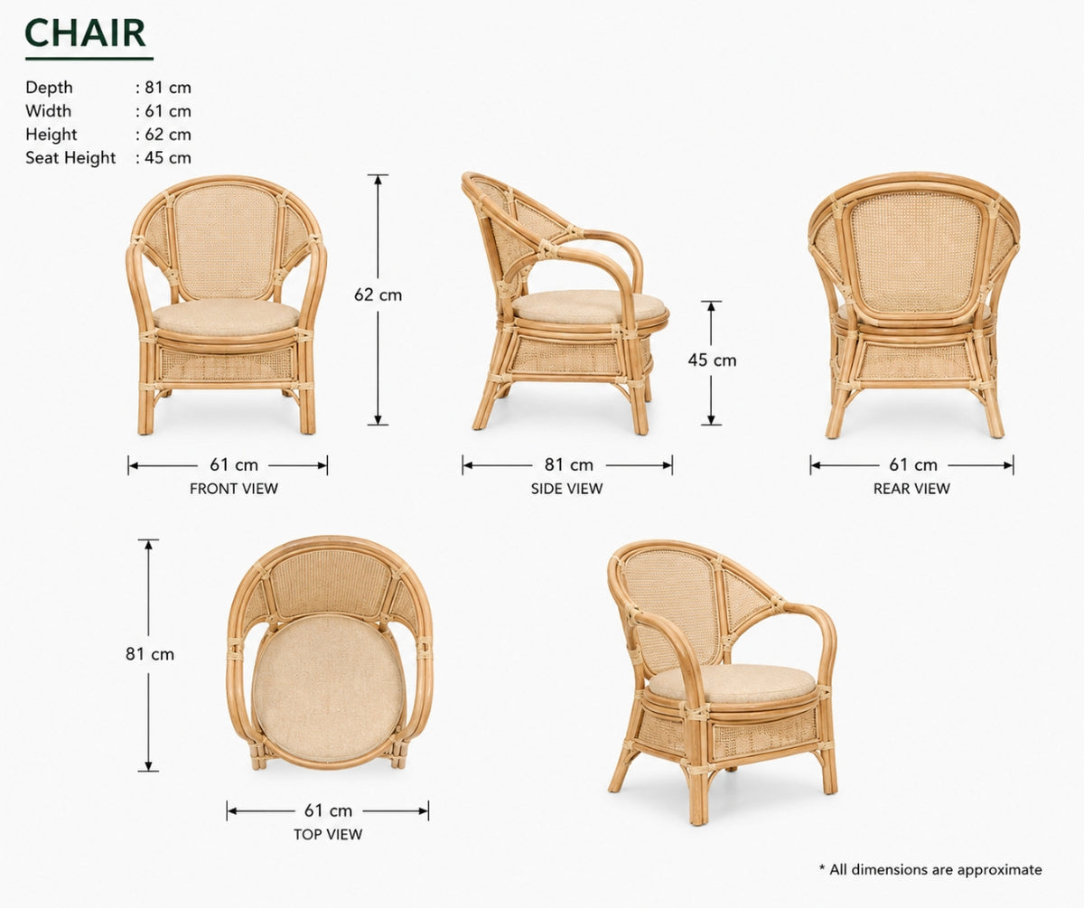 Two rattan chairs with coffee table