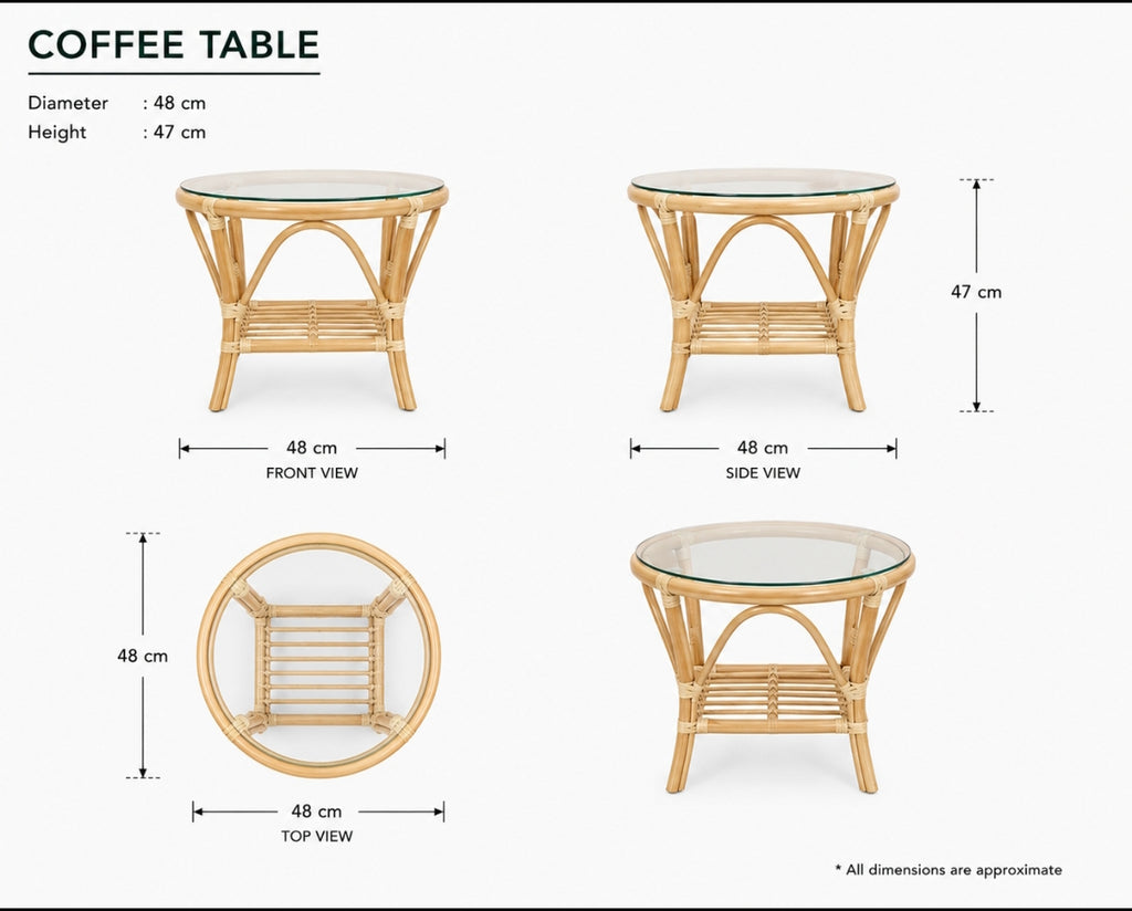 Two rattan chairs with coffee table