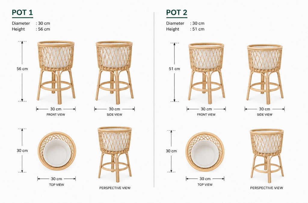 Round rattan standing pot