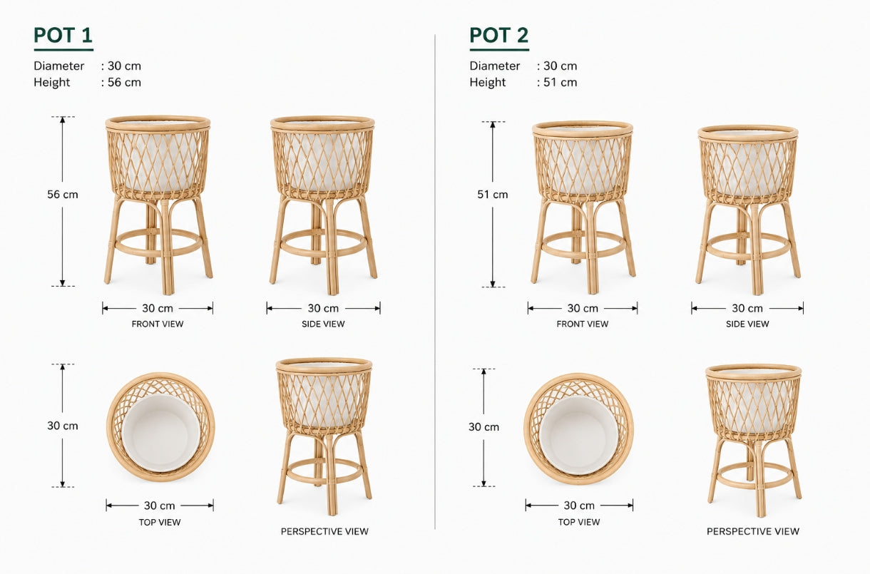 Round rattan standing pot