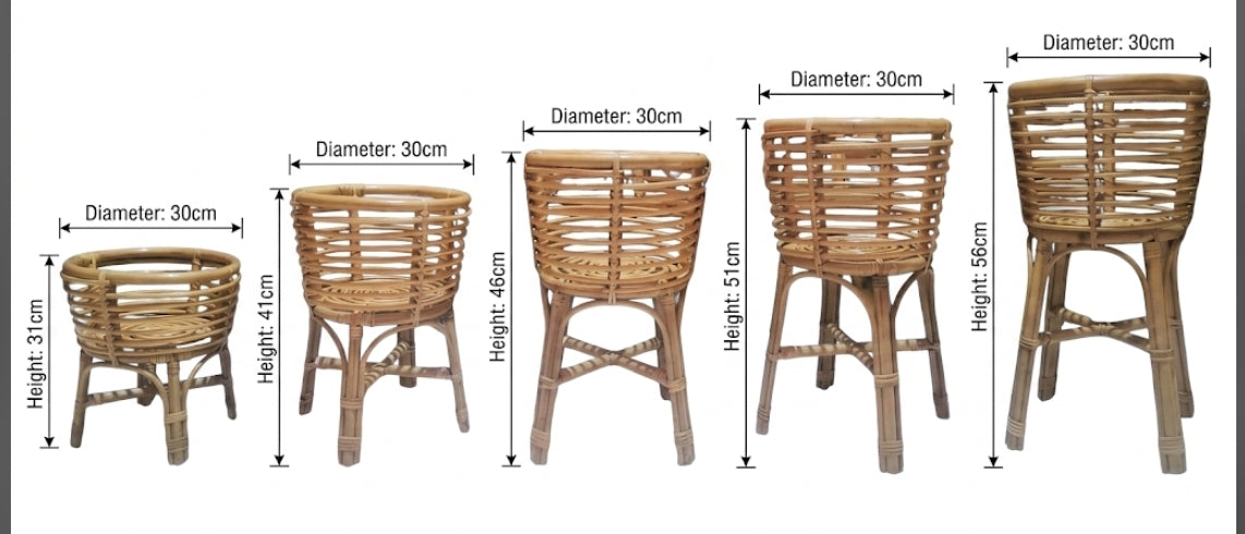 Elegant handmade woven rattan flowerpot stand set of five