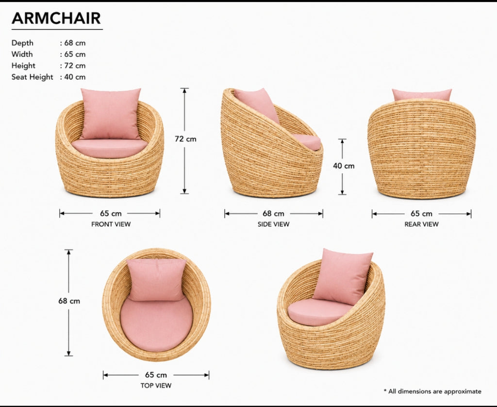 Bobo style two rattan chairs with tea table