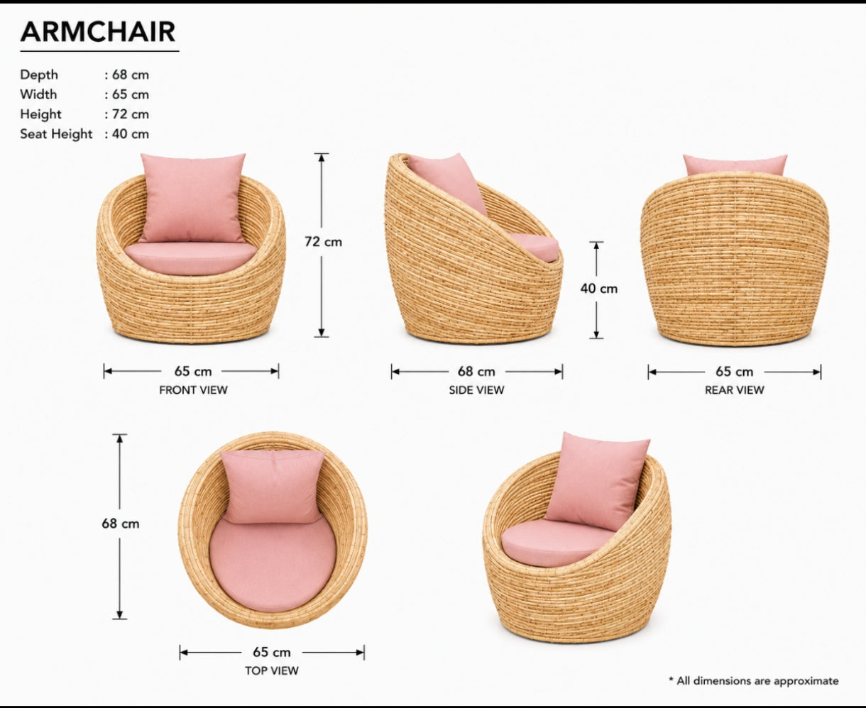 Bobo style two rattan chairs with tea table