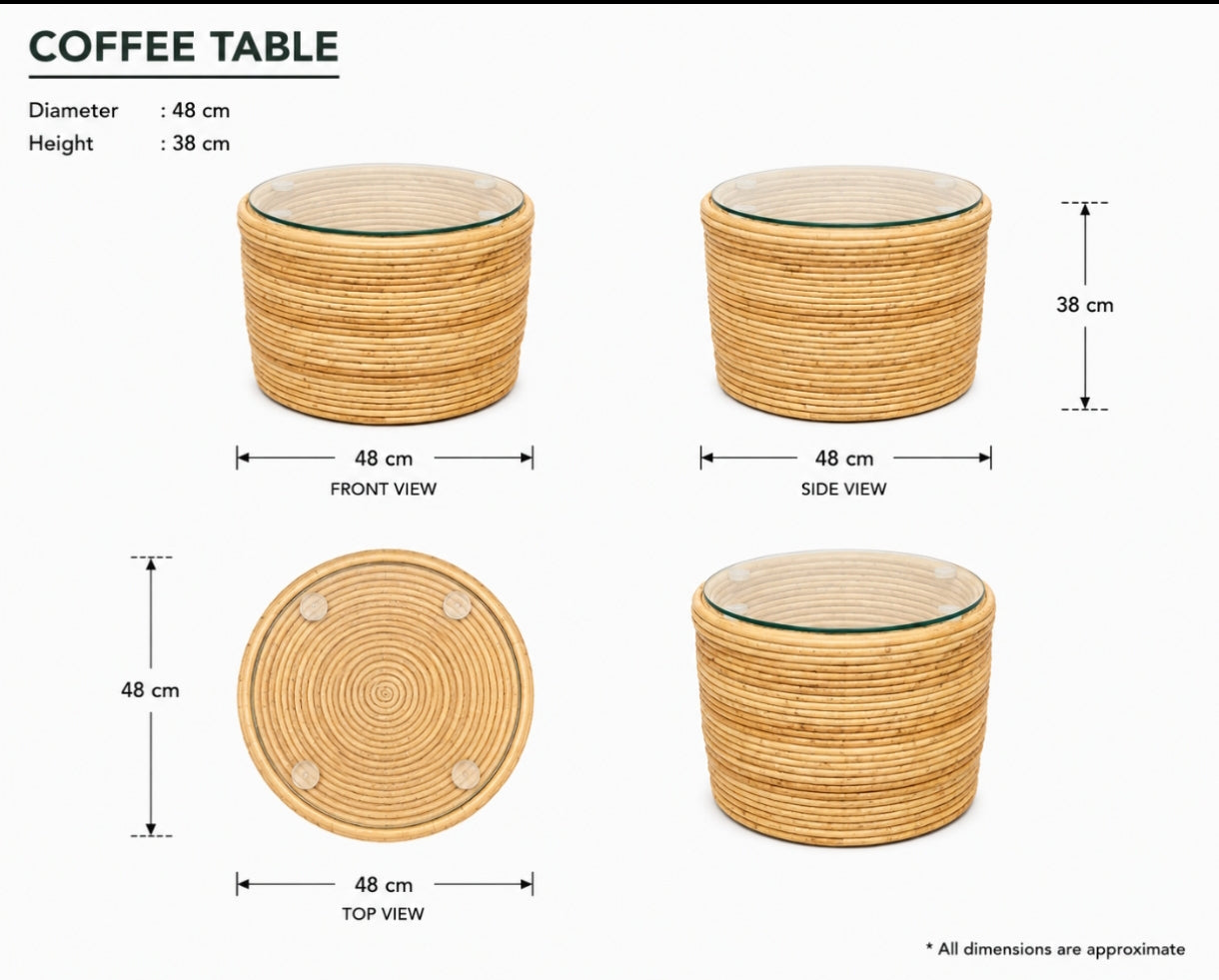 Bobo style two rattan chairs with tea table