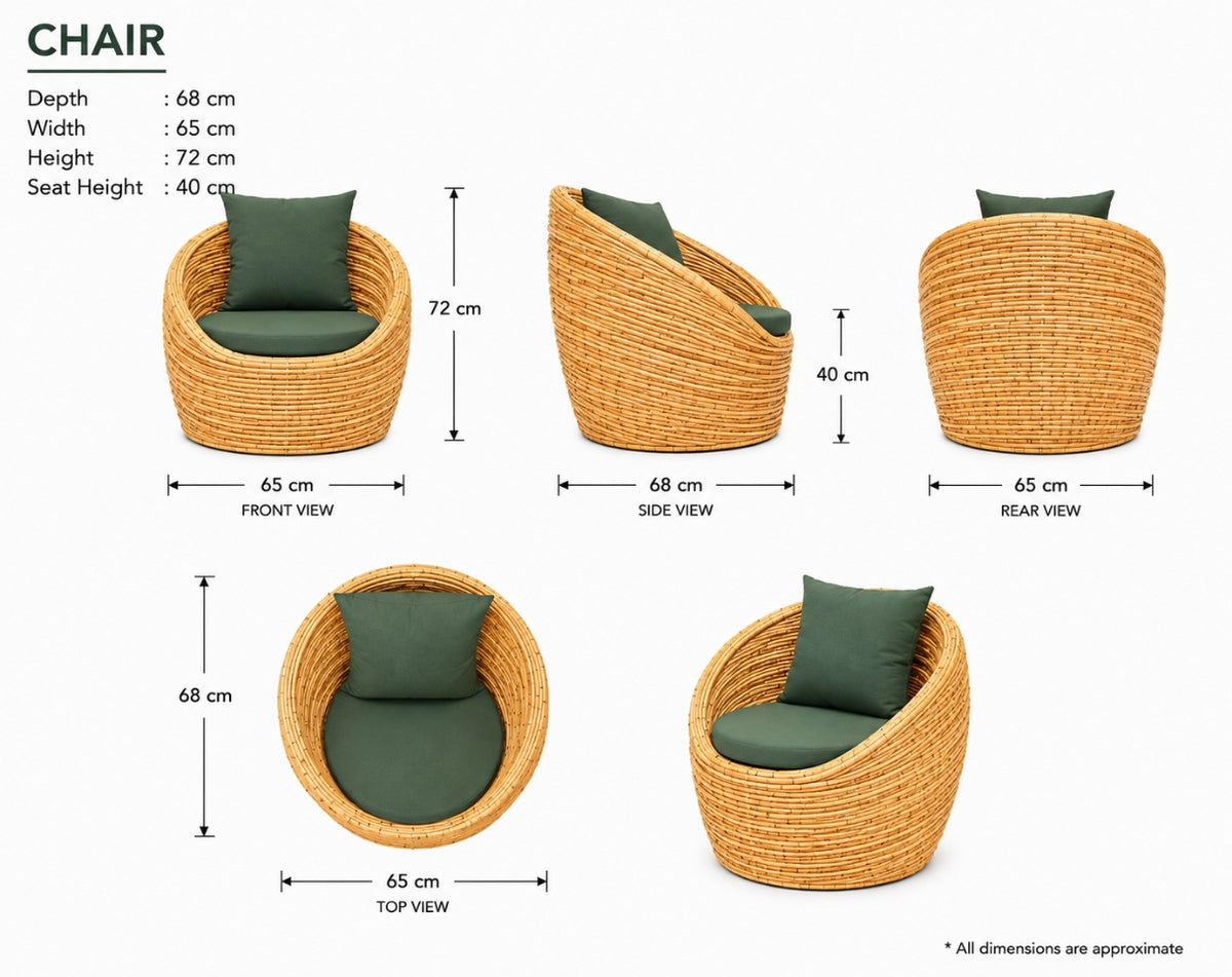 Sandra style two rattan chairs with tea table