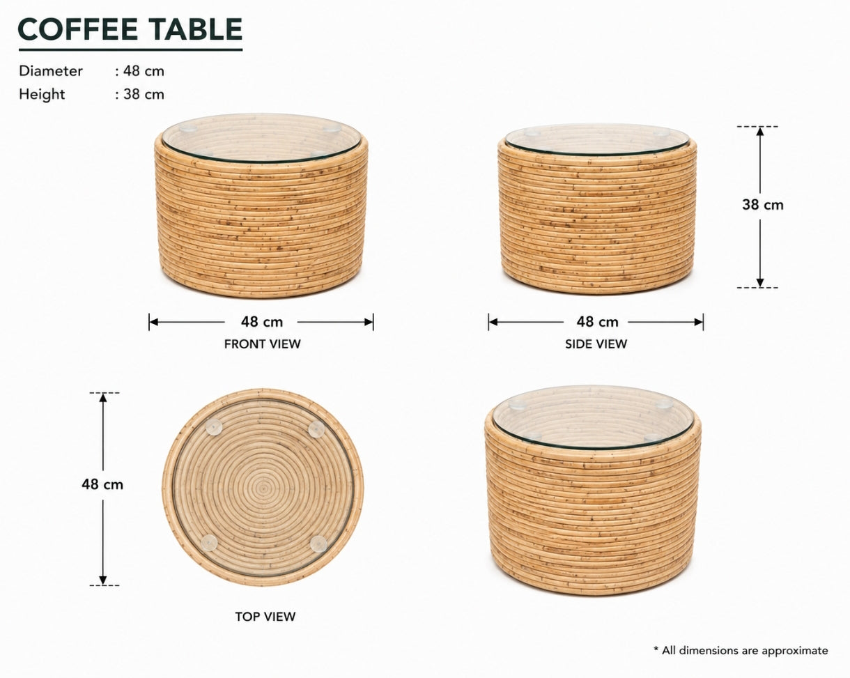 Sandra style two rattan chairs with tea table