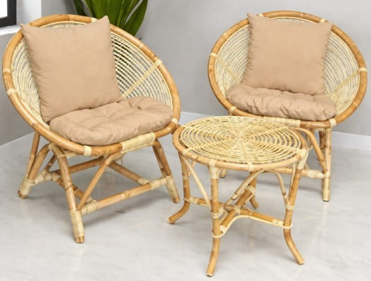 Two rattan chairs including tea table