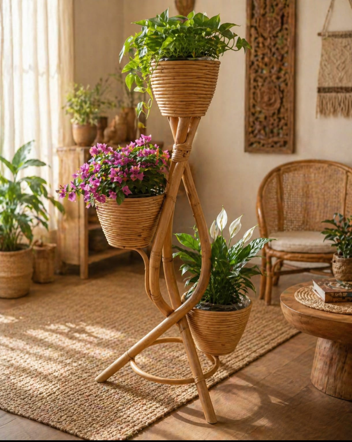 Standing rattan pot zigzag 3 with honey finish