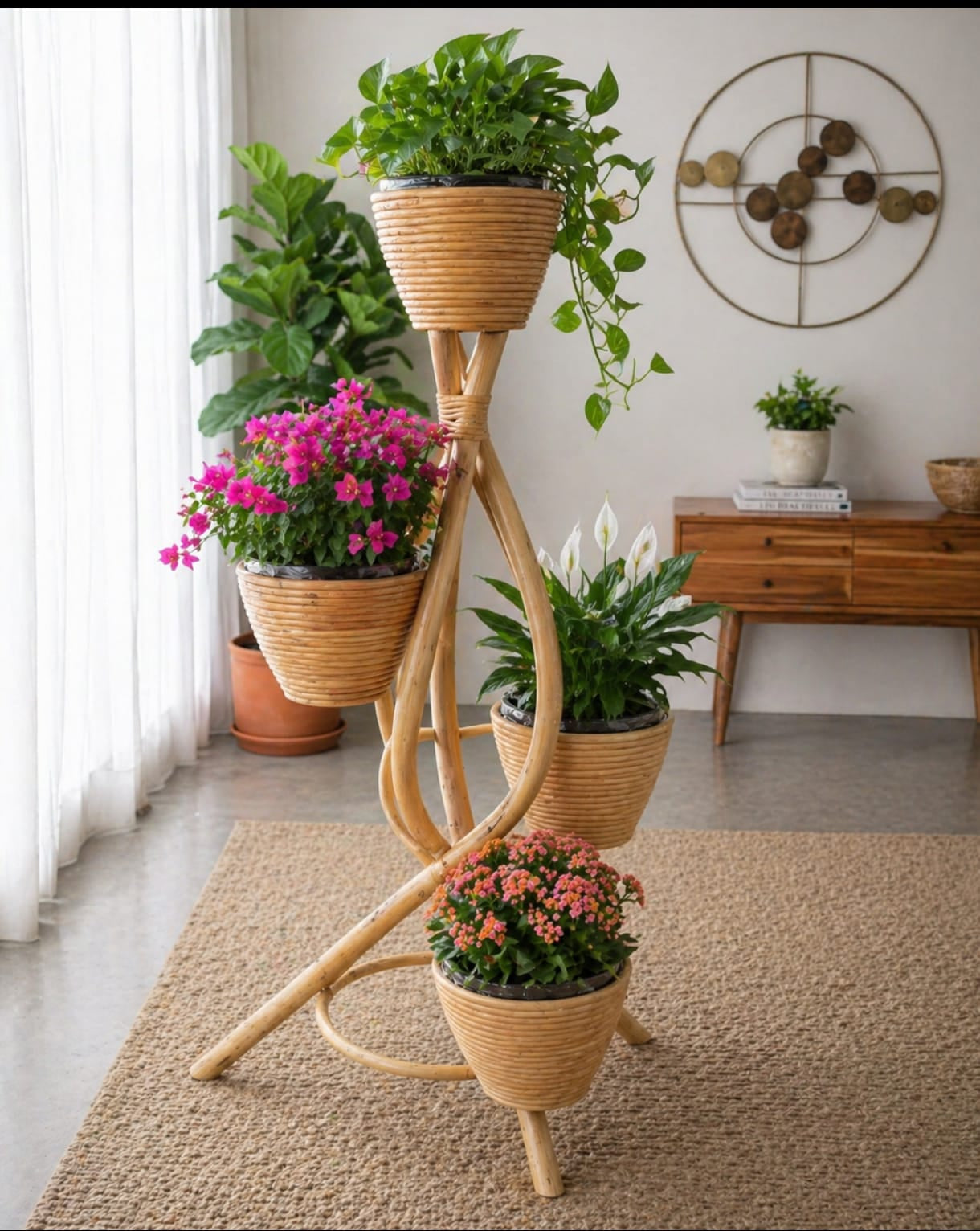 Standing rattan pot zigzag 4 with honey finish
