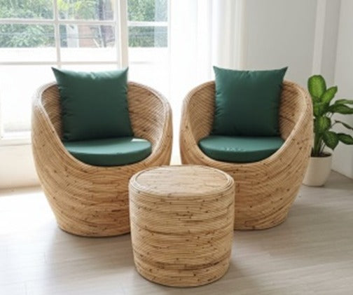 Sandra style two rattan chairs with tea table