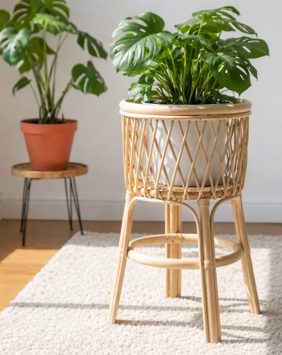 Round rattan standing pot