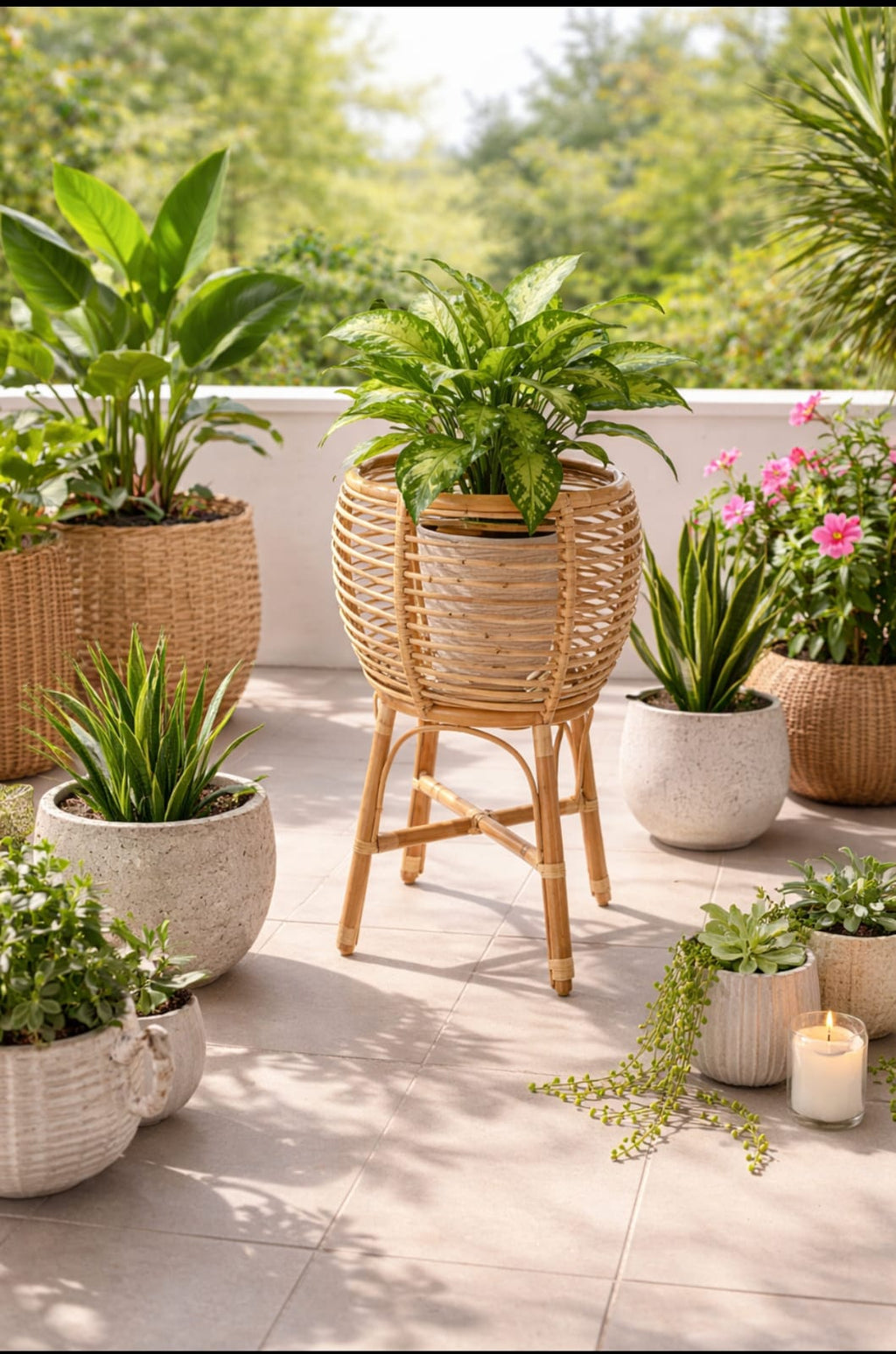 Standing rattan pot