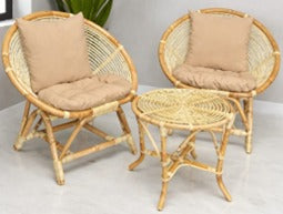 Two rattan chairs with table