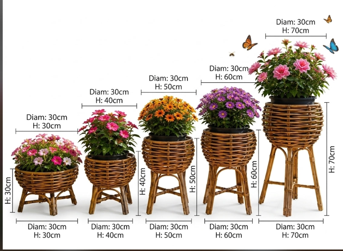 Standing rattan pot stand set of five peieces