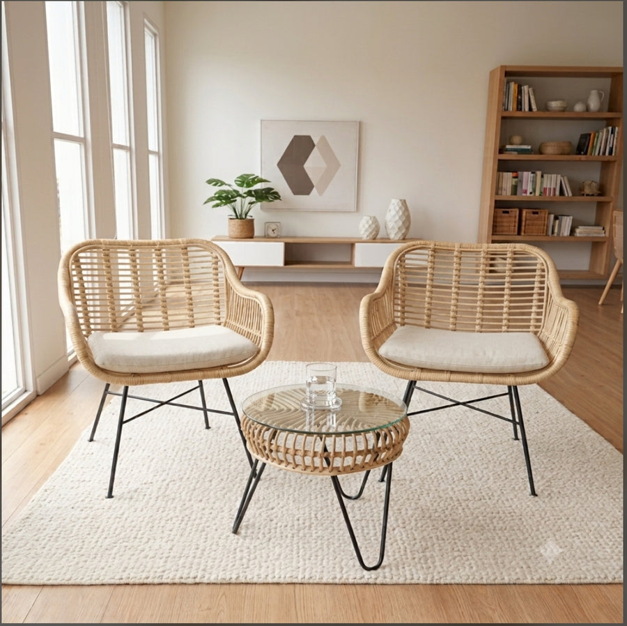 Koba type rattan chairs with tea table